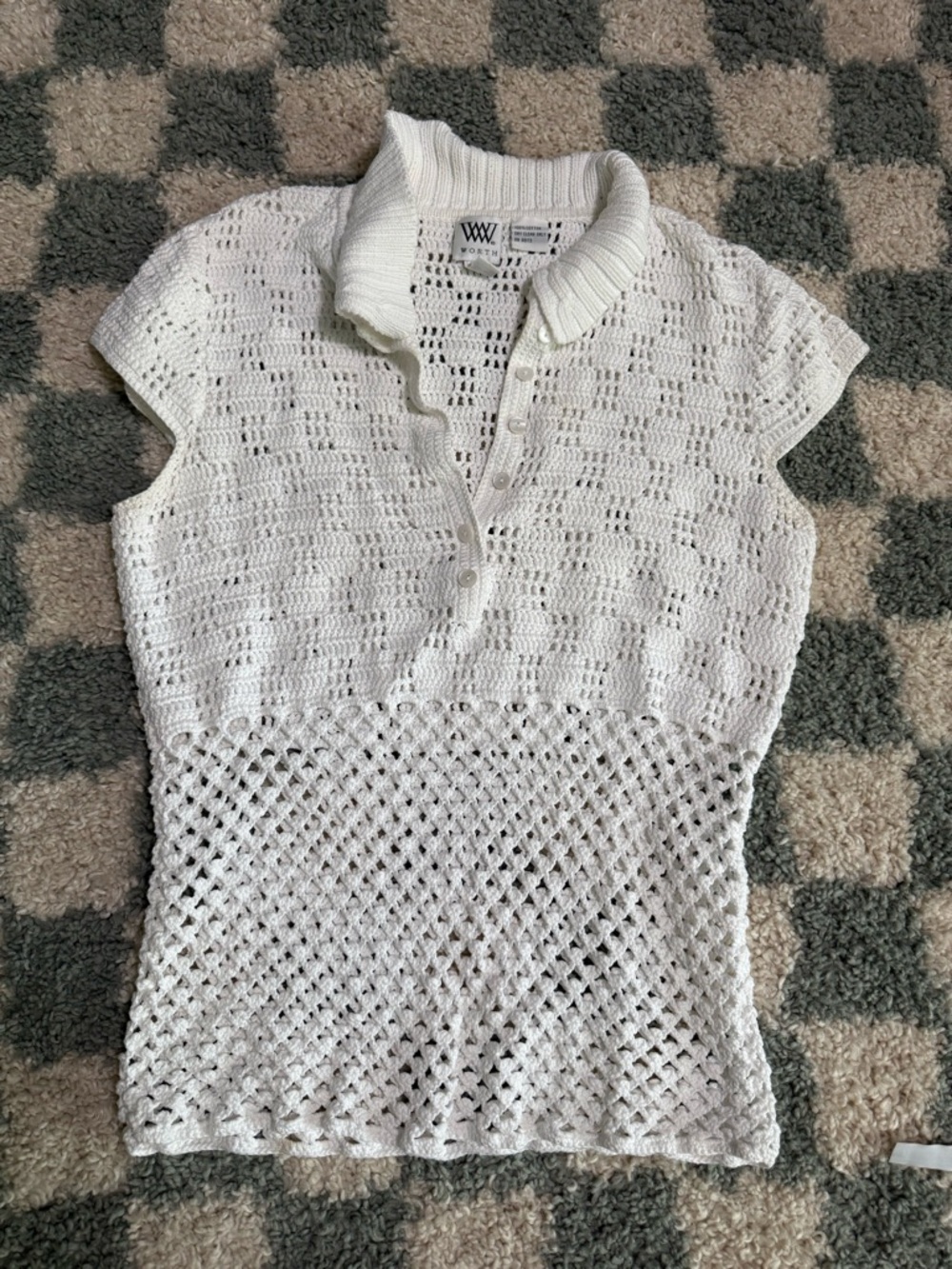 WORTH COLLECTIVE Women’s Feminine Cottage Core Ivory Collared Crochet Top Small